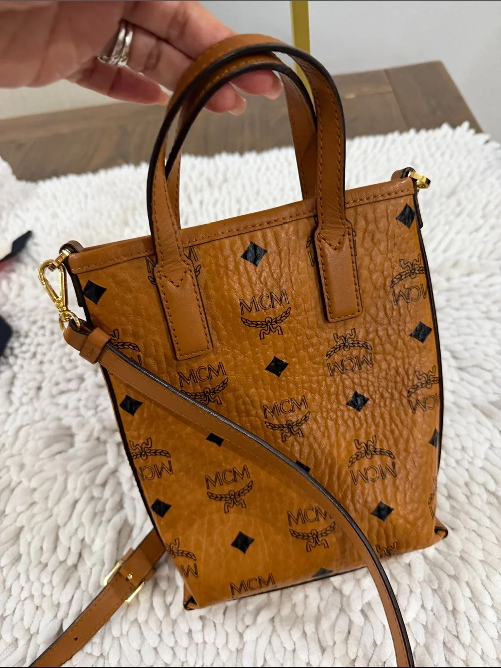 MCM Cognac Visetos Small Top-Handle Crossbody